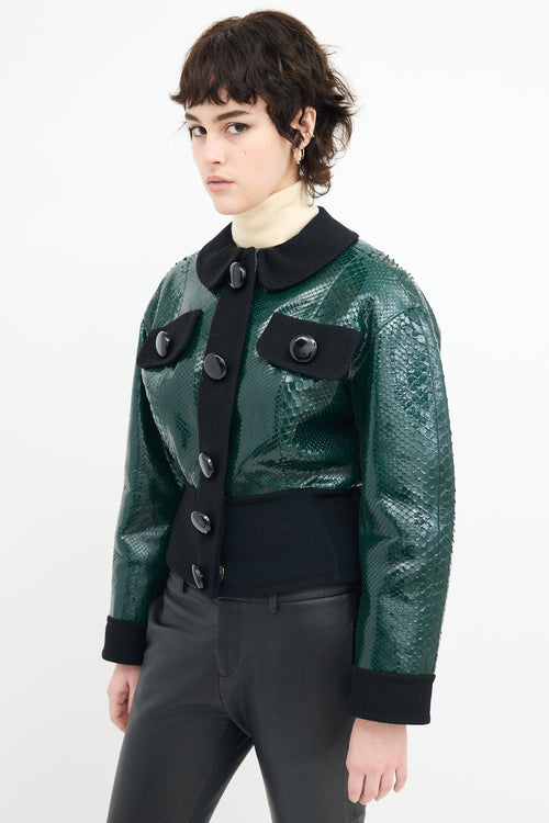 Louis Vuitton FW 2011 Green 
Black Textured Leather Jacket