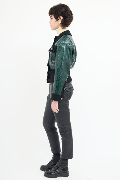 Louis Vuitton FW 2011 Green 
Black Textured Leather Jacket