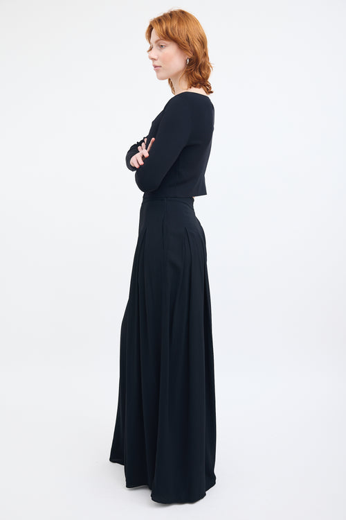 Oscar de la Renta Black Pleated Wide Leg Trouser