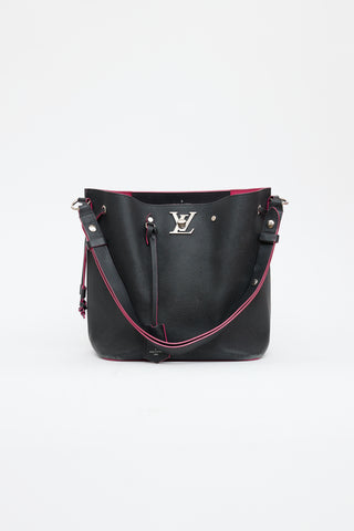 Louis Vuitton Black 
Pink Leather Lockme Bucket Bag