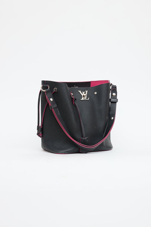 Louis Vuitton Black 
Pink Leather Lockme Bucket Bag