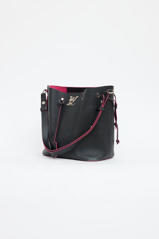 Louis Vuitton Black 
Pink Leather Lockme Bucket Bag