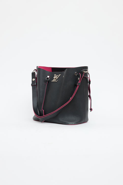 Louis Vuitton Black 
Pink Leather Lockme Bucket Bag