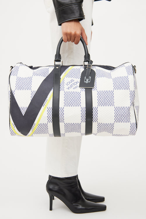 Louis Vuitton Black 
White Damier Azur Latitude Keepall Bag