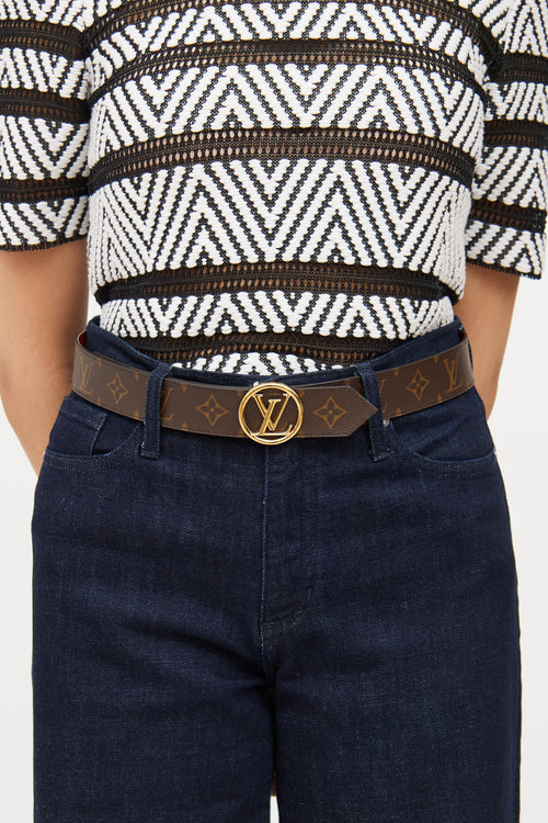 Louis Vuitton Brown 
Red Coquelicot Epi Belt