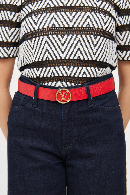 Louis Vuitton Brown 
Red Coquelicot Epi Belt