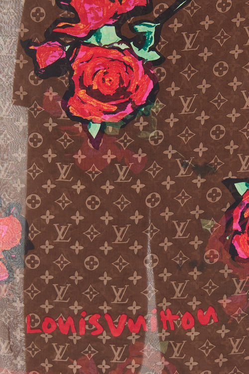 Louis Vuitton Brown 
Red Rose Silk Scarf