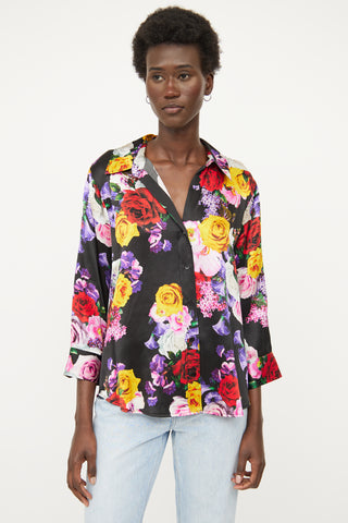 L
agence Multi Floral Silk Button Up Blouse