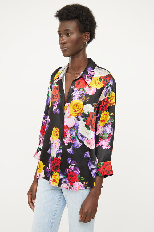 L
agence Multi Floral Silk Button Up Blouse