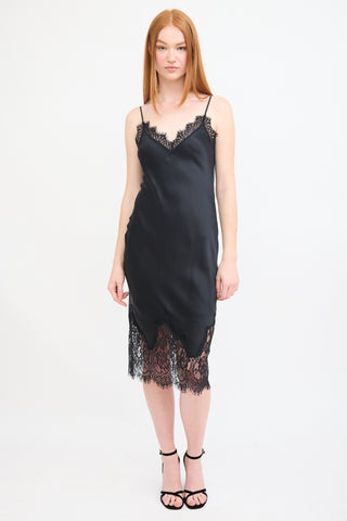 L
agence Black Silk 
Lace Midi Slip Dress