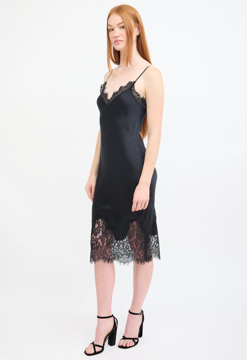 L
agence Black Silk 
Lace Midi Slip Dress