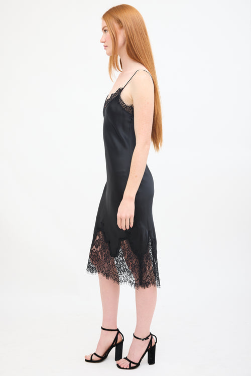 L
agence Black Silk 
Lace Midi Slip Dress