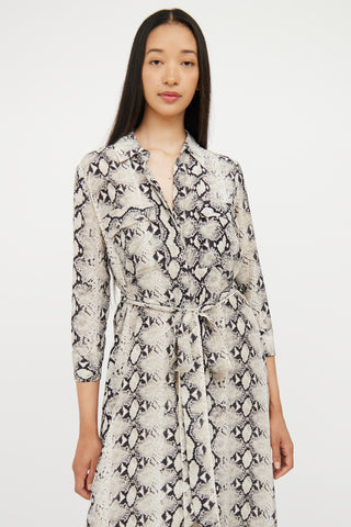 L
agence Beige 
Black Print Silk Shirt Dress