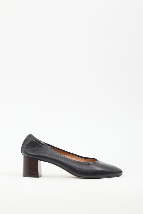 L
intervalle Black Leather Block Heel Pump