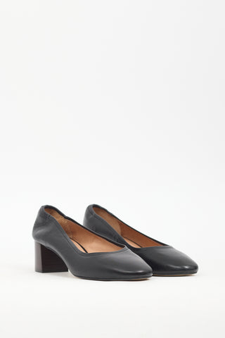 L
intervalle Black Leather Block Heel Pump