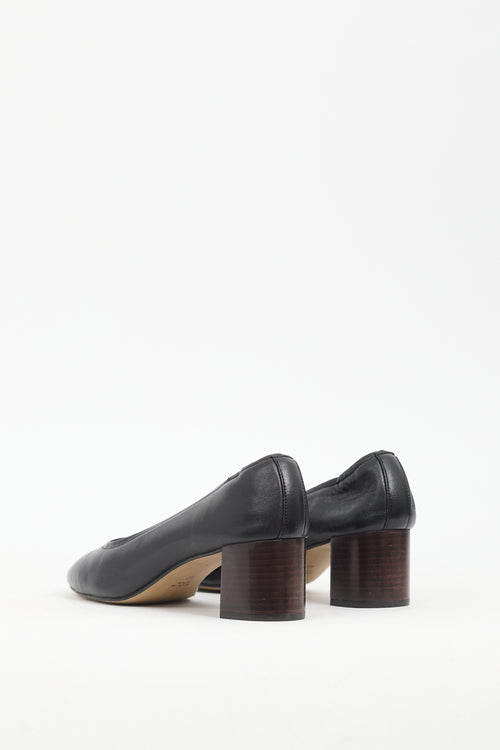 L
intervalle Black Leather Block Heel Pump