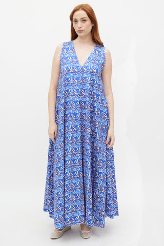 La DoubleJ Blue 
White Printed Popeline Cotton Tent Dress