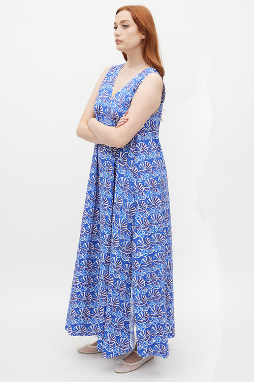 La DoubleJ Blue 
White Printed Popeline Cotton Tent Dress