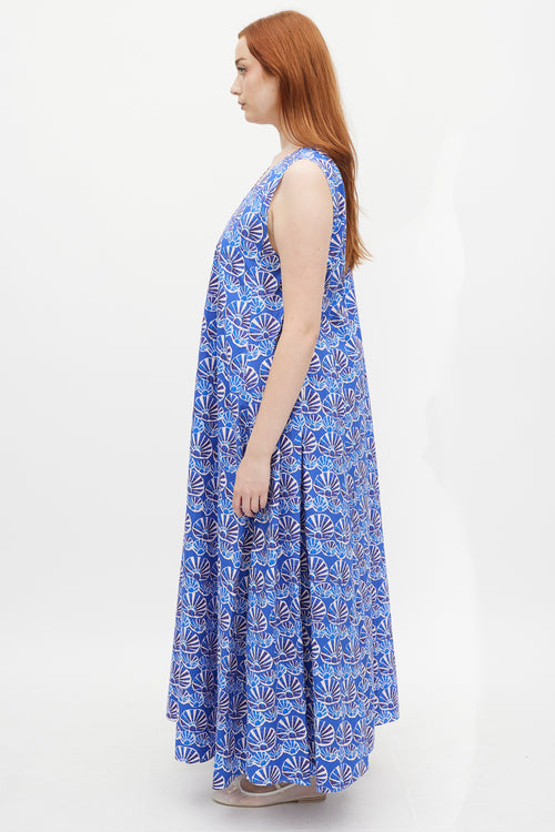 La DoubleJ Blue 
White Printed Popeline Cotton Tent Dress