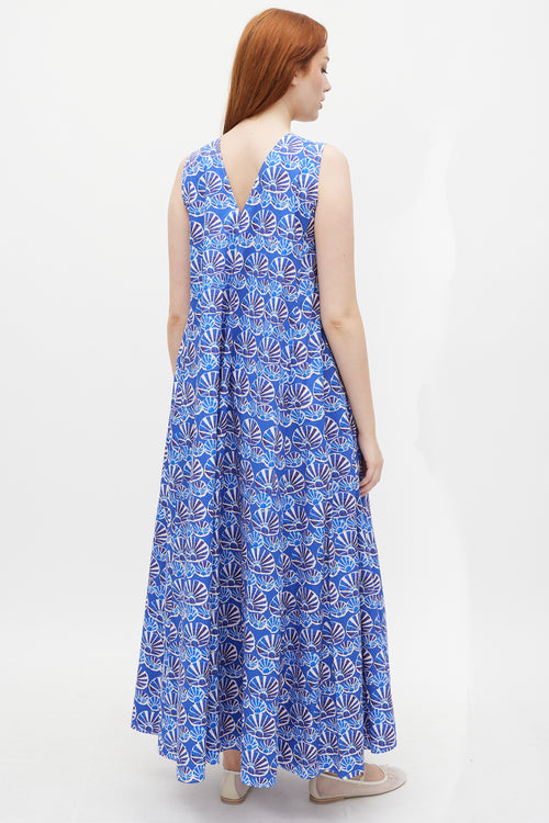 La DoubleJ Blue 
White Printed Popeline Cotton Tent Dress