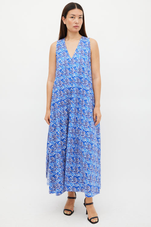 La DoubleJ Blue 
White Printed Popeline Cotton Tent Dress