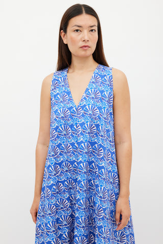 La DoubleJ Blue 
White Printed Popeline Cotton Tent Dress