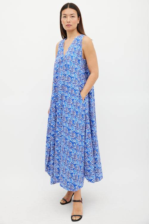 La DoubleJ Blue 
White Printed Popeline Cotton Tent Dress