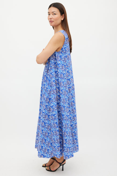 La DoubleJ Blue 
White Printed Popeline Cotton Tent Dress