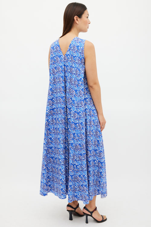 La DoubleJ Blue 
White Printed Popeline Cotton Tent Dress