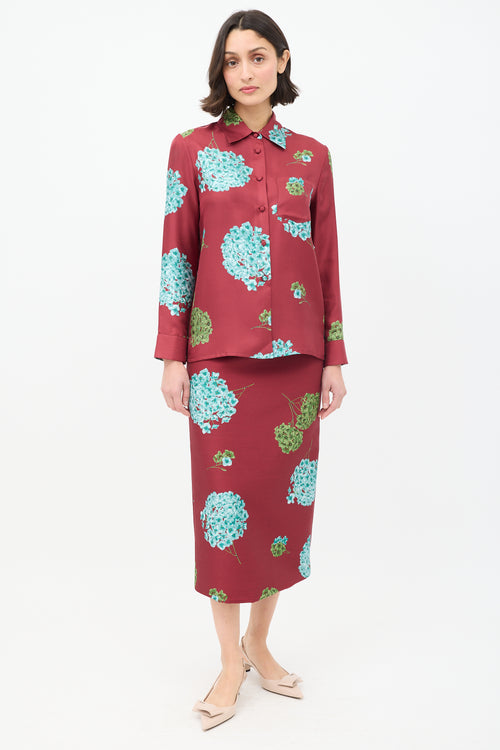 La DoubleJ Burgundy 
Multi Floral Shirt 
Skirt Co-Ord Set