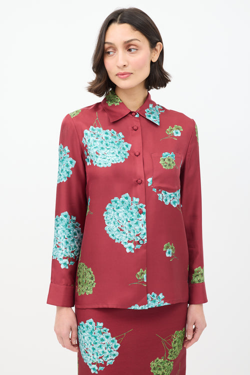 La DoubleJ Burgundy 
Multi Floral Shirt 
Skirt Co-Ord Set