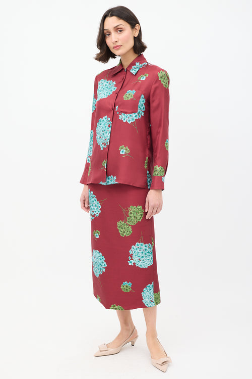 La DoubleJ Burgundy 
Multi Floral Shirt 
Skirt Co-Ord Set