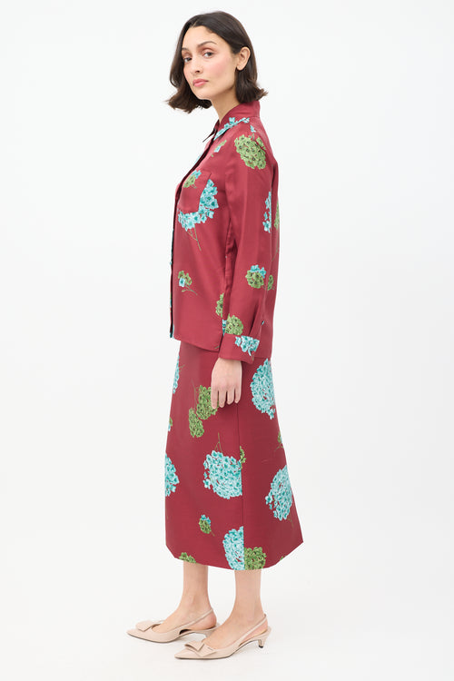 La DoubleJ Burgundy 
Multi Floral Shirt 
Skirt Co-Ord Set