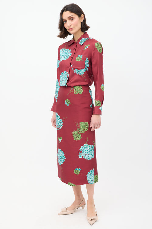 La DoubleJ Burgundy 
Multi Floral Shirt 
Skirt Co-Ord Set