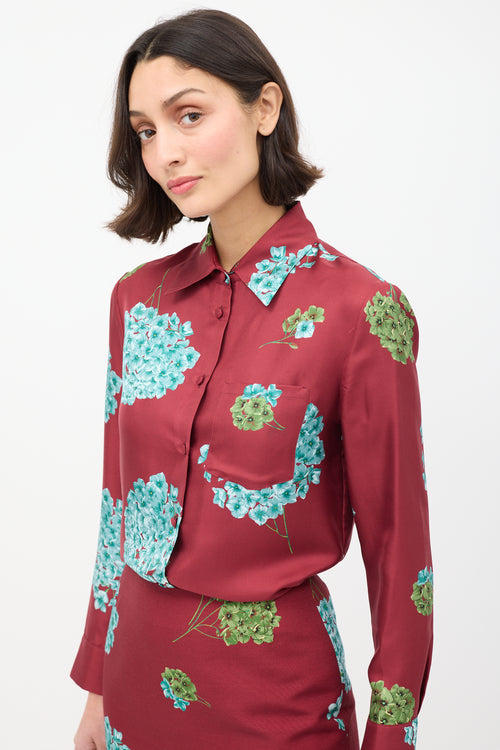 La DoubleJ Burgundy 
Multi Floral Shirt 
Skirt Co-Ord Set