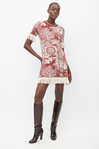 La DoubleJ Cream 
Brown Wool Jacquard Mini Dress