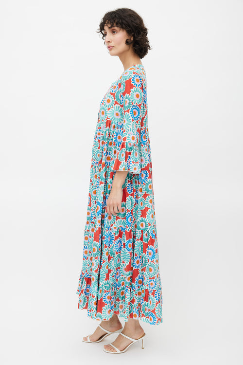 La DoubleJ Multicolour Floral Pleated Dress