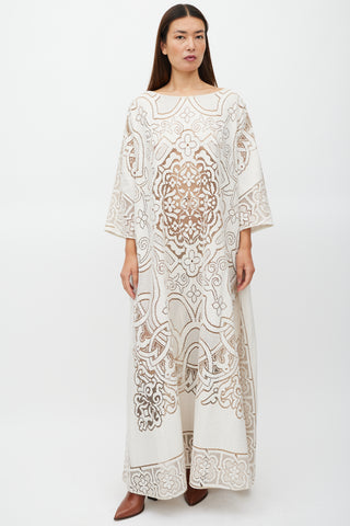 La DoubleJ White 
Brown Floral Lace MuuMuu Dress