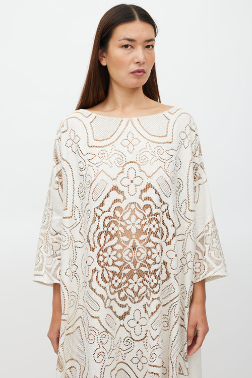 La DoubleJ White 
Brown Floral Lace MuuMuu Dress