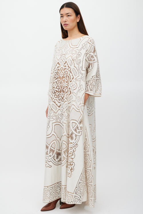 La DoubleJ White 
Brown Floral Lace MuuMuu Dress