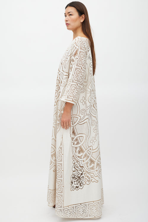 La DoubleJ White 
Brown Floral Lace MuuMuu Dress