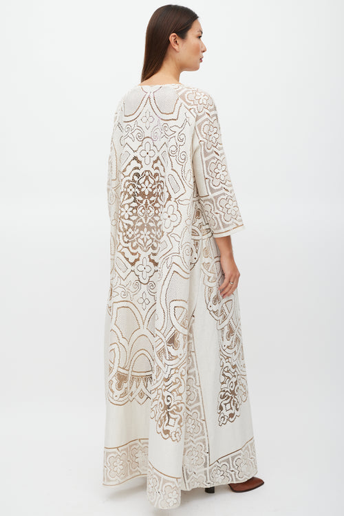 La DoubleJ White 
Brown Floral Lace MuuMuu Dress