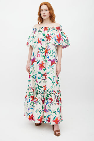 La DoubleJ White 
Multicolour Floral Off The Shoulder Dress