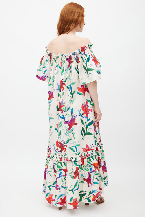 La DoubleJ White 
Multicolour Floral Off The Shoulder Dress