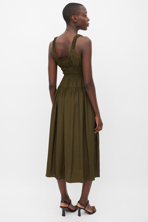 La Ligne Green Silk Smocked Dress