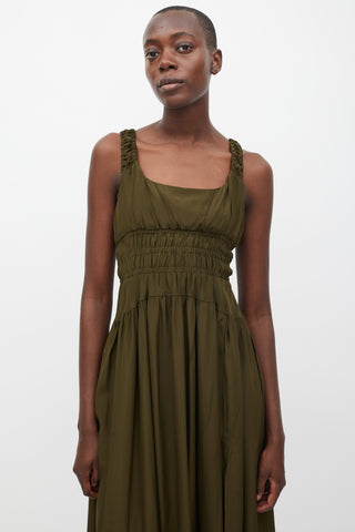 La Ligne Green Silk Smocked Dress