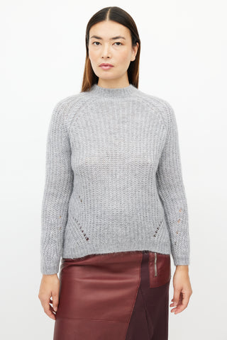 La Maille Sezane Grey Mohair Knit Sweater