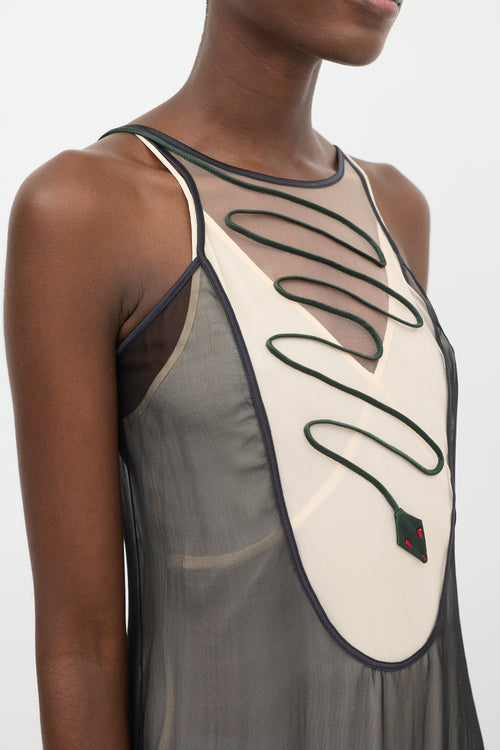 La Perla Black 
Green Silk Sheer Dress