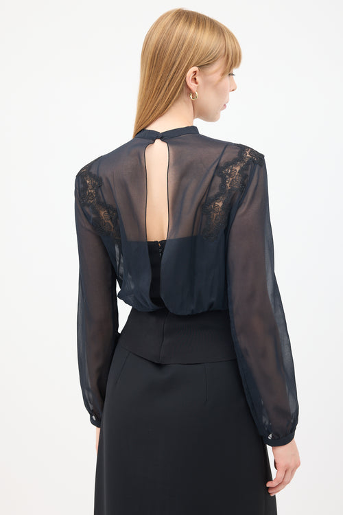 La Perla Black Silk Overlay Long Sleeve Top