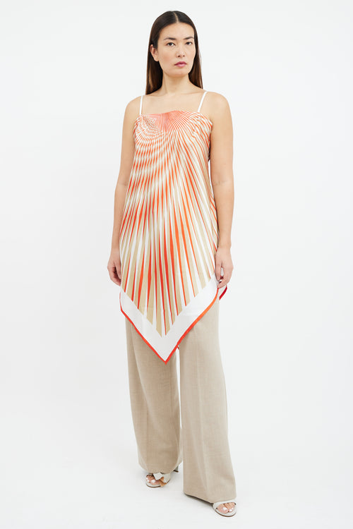 La Perla Orange 
Beige Radial Stripe Satin Top